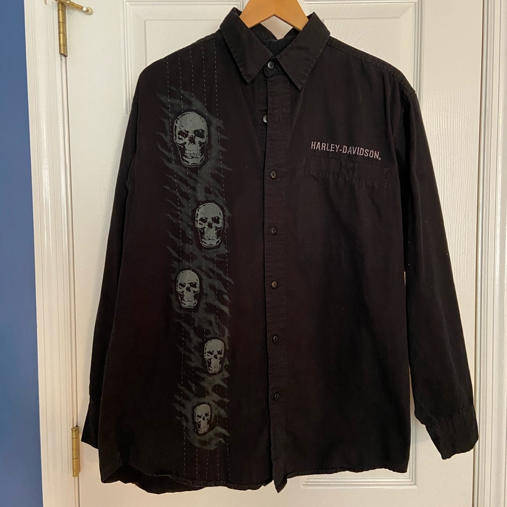 Harley Davidson Men Black Skull Long Sleeve Sz M